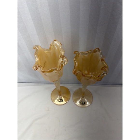 Set of 2 Franco Moretti candleholders - Murano glass candle  2 Tall Murano (Made In Italy) Candle Holder / Tall Centerpiece